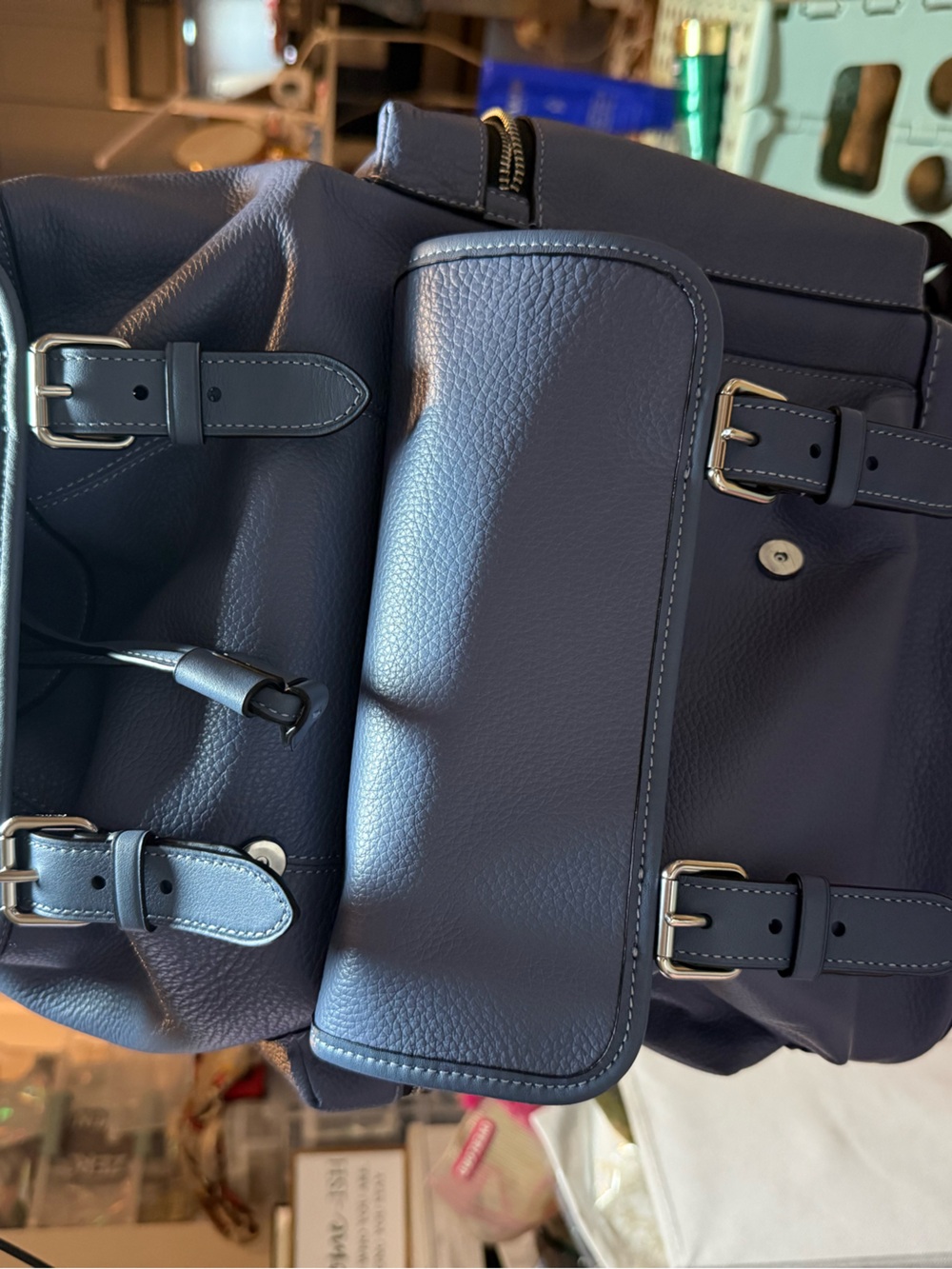 Coach Pebbled Leather Backpack in Navy Blue
